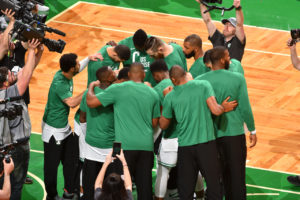 Boston Celtics huddle